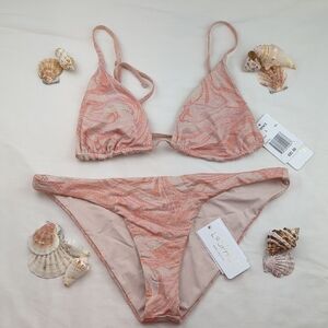 L*Space Brittany Top Camacho Classic Bottoms Pink Swirl Bikini Set Size Large